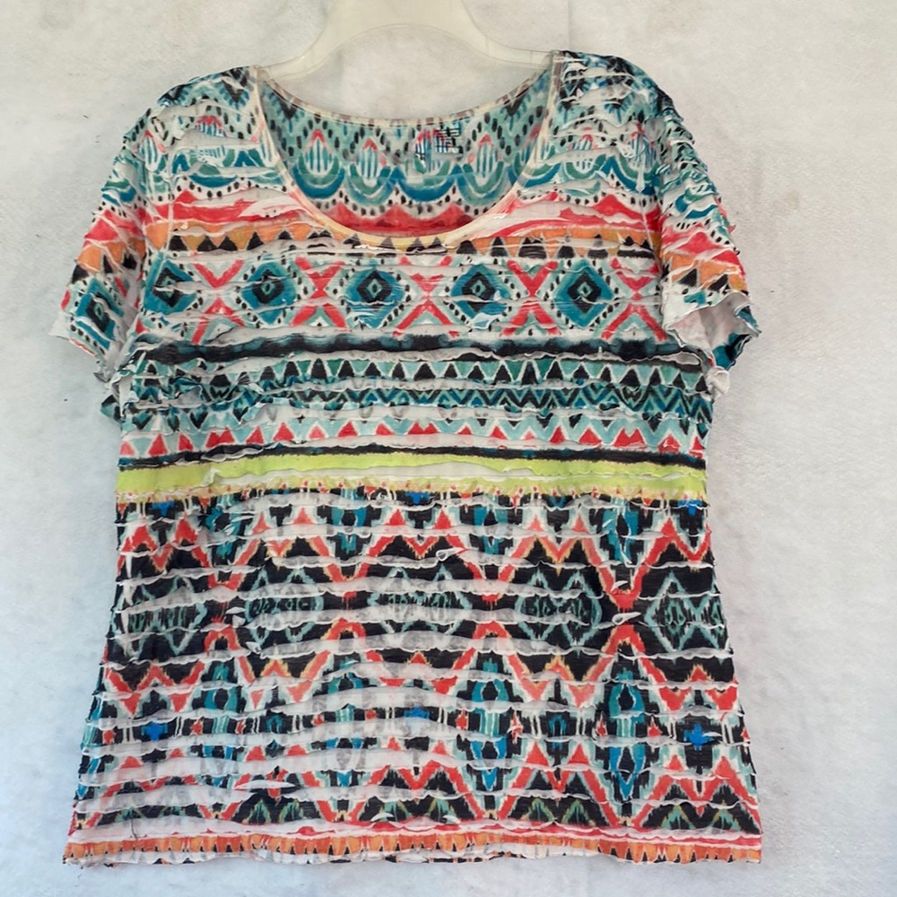 Sami & Jo Multicolor Aztec Print Short Sleeve Tee